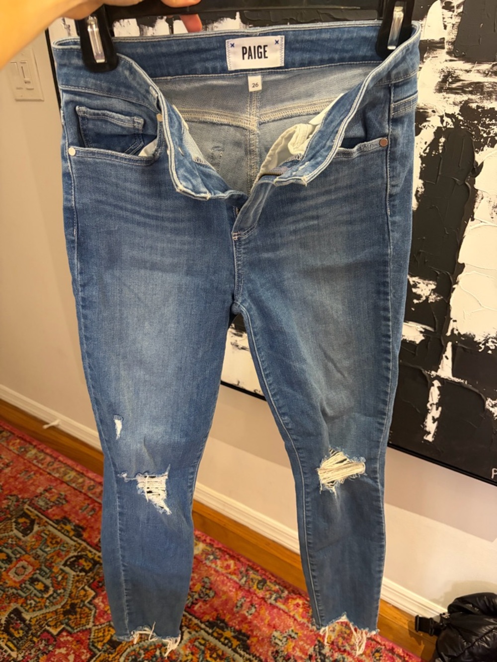 PAIGE Hoxton High-Rise Distressed Blue Skinny Jeans - Women's